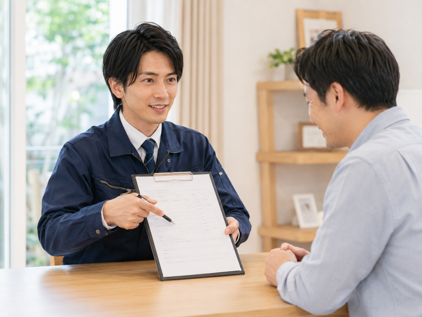金庫の対応内容を説明するスタッフ