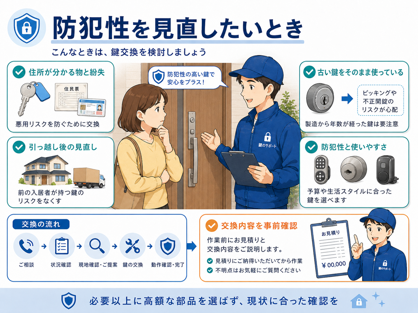 鍵交換の料金や作業前見積もりを説明する本文用イメージ