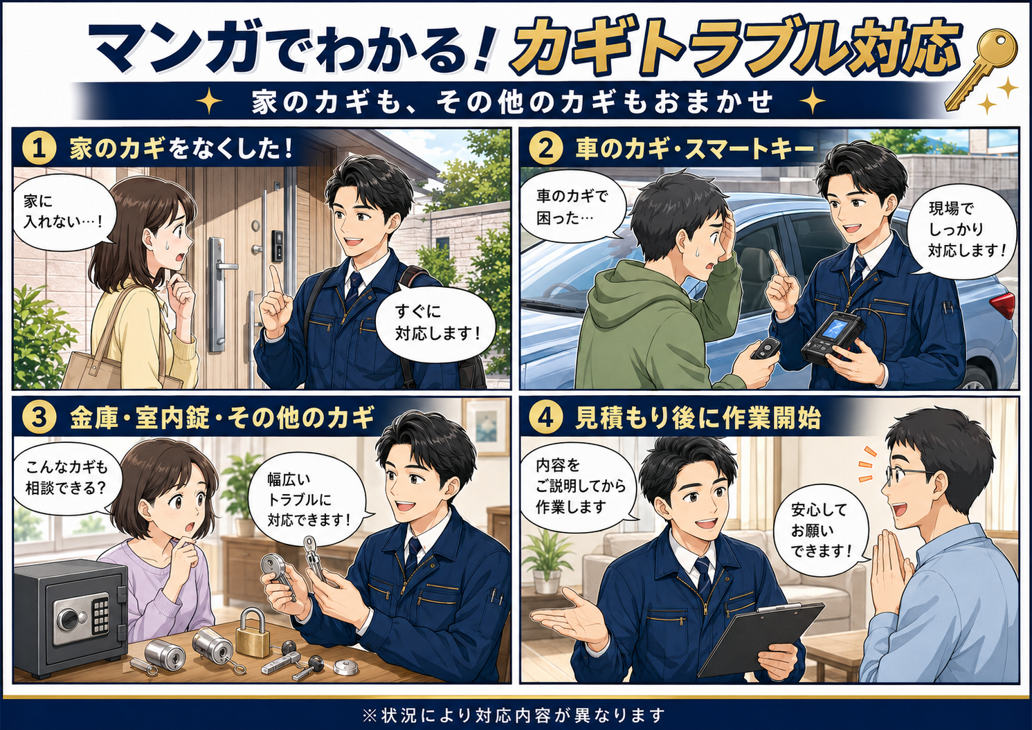 実写でわかるカギトラブル対応 家のカギ その他のカギ対応マンガ